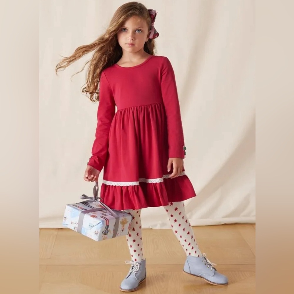 Matilda Jane Girls Dress long sleeve red with plaid bow Matida Jane NWT Size:16